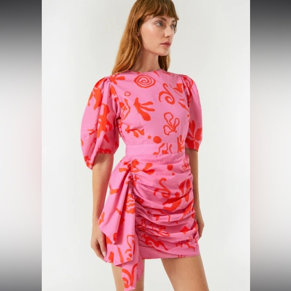 NWT RHODE Pia Pink Botanical Floral Abstract Mini Dress Ruffles Puff Sleeve 12 - Picture 12 of 15
